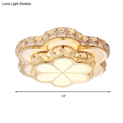 DecorBites™ DecorBites™ Modern Crystal Block Flower Flush Mount LED Ceiling Light Fixture, 10"/12"/14" W, White, Recessed/Surface Mounted