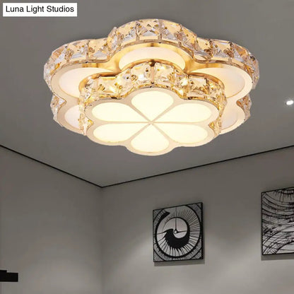 DecorBites™ DecorBites™ Modern Crystal Block Flower Flush Mount LED Ceiling Light Fixture, 10"/12"/14" W, White, Recessed/Surface Mounted