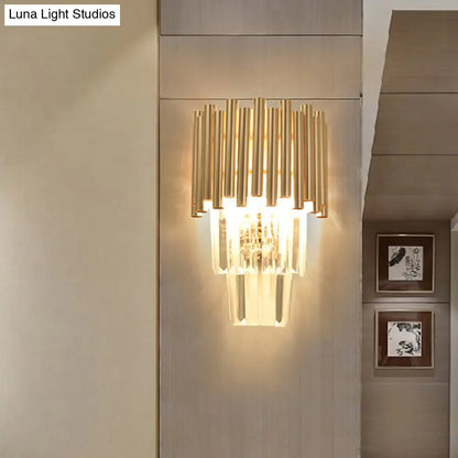 DecorBites™ DecorBites™ Modern Crystal Block Gold Sconce Light with 4 Tiered Wall-Mounted Heads for Bedroom