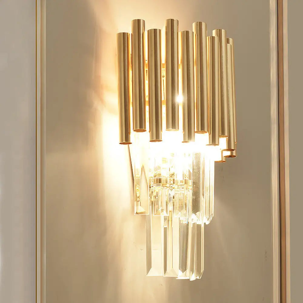 DecorBites™ DecorBites™ Modern Crystal Block Gold Sconce Light with 4 Tiered Wall-Mounted Heads for Bedroom