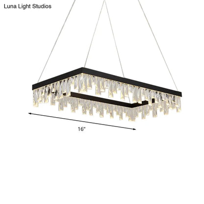 Lámpara de araña LED negra moderna con bloques de cristal - Lámpara colgante rectangular de 16"/23.5" de ancho