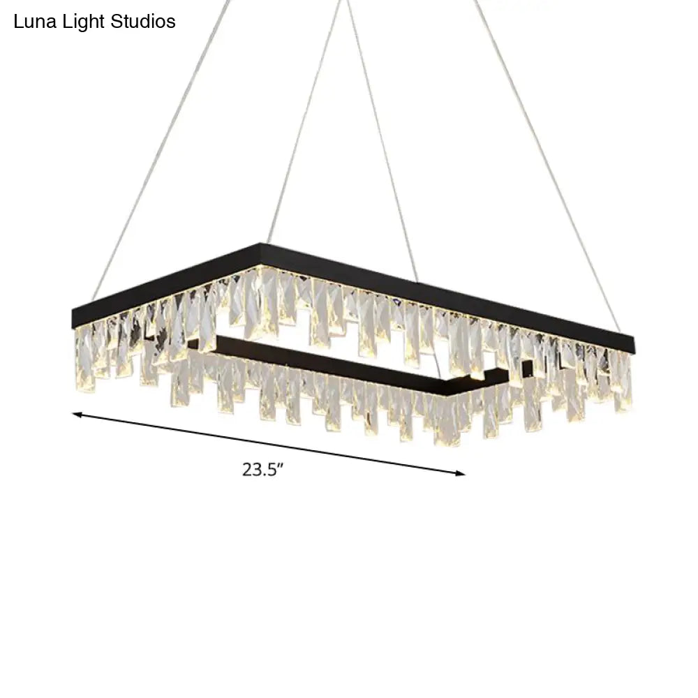 Lámpara de araña LED negra moderna con bloques de cristal - Lámpara colgante rectangular de 16"/23.5" de ancho