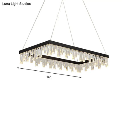 Lámpara de araña LED negra moderna con bloques de cristal - Lámpara colgante rectangular de 16"/23.5" de ancho