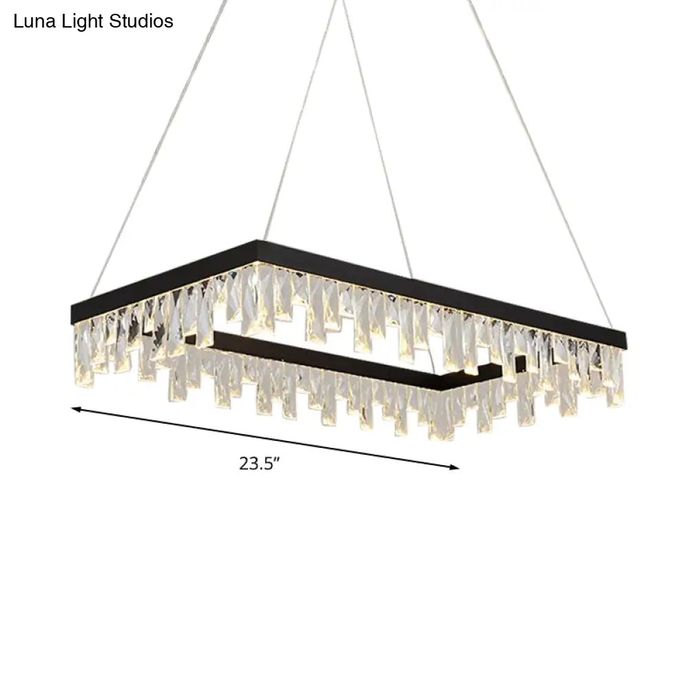 Lámpara de araña LED negra moderna con bloques de cristal - Lámpara colgante rectangular de 16"/23.5" de ancho