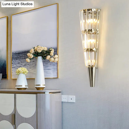 DecorBites™ DecorBites™ Modern Crystal Block Wall Light in Nickel Finish for Living Room, 6"/8.5" Width