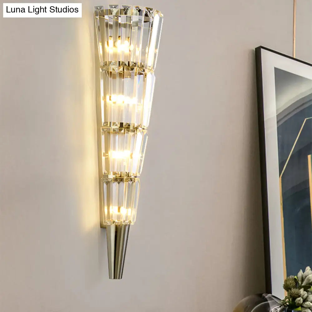 DecorBites™ DecorBites™ Modern Crystal Block Wall Light in Nickel Finish for Living Room, 6"/8.5" Width