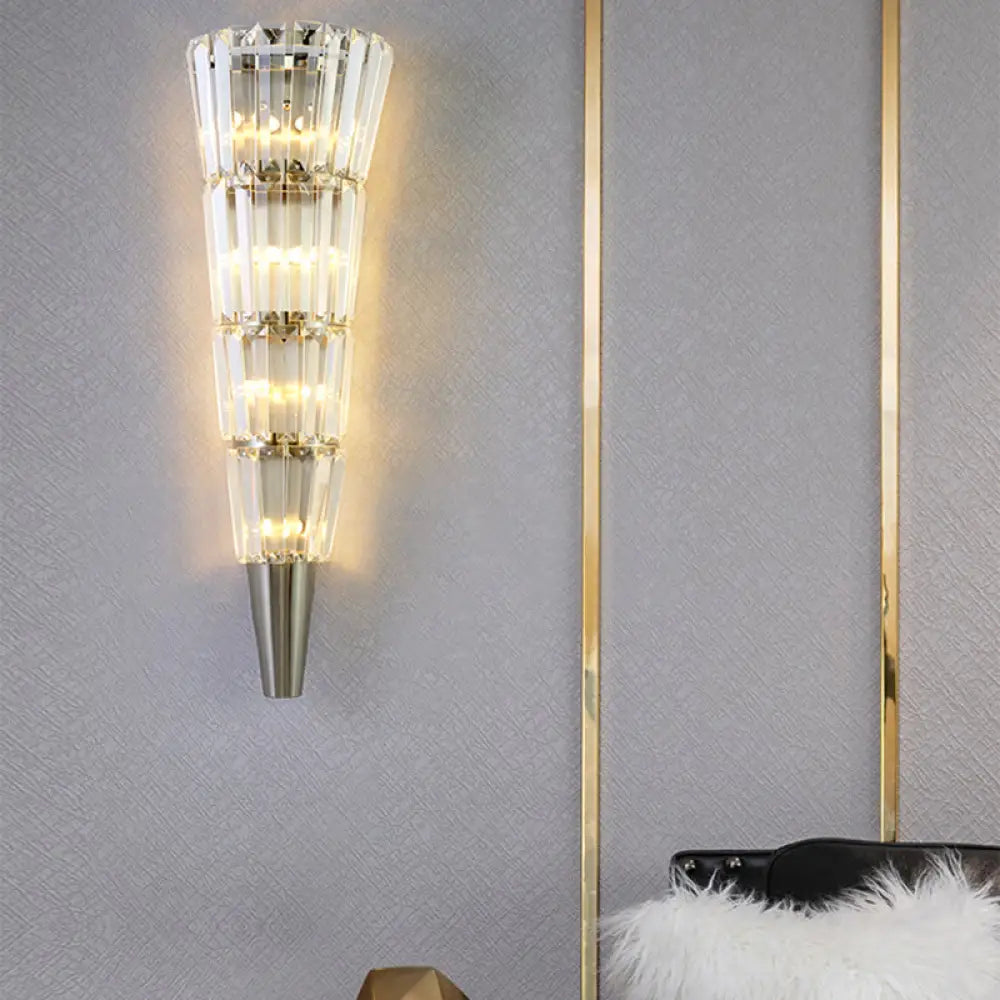 DecorBites™ DecorBites™ Modern Crystal Block Wall Light in Nickel Finish for Living Room, 6"/8.5" Width