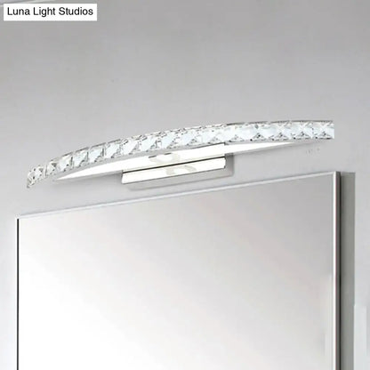 Curved crystal-accented modern bathroom sconce with clear champagne led product bulb and sleek chrome base