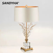 Sandyha modern crystal branch table lamp with cream satin shade gold metal base and clear acrylic pedestal for bedroom decorbites crystal branch