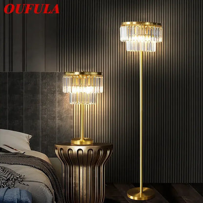 Gold finished decorbites crystal brass floor lamp and table lamp with cascading crystal tiers for modern living room decor