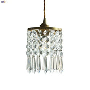 Delicate modern crystal brass led pendant light with cascading clear faceted beads for dining room decorbites crystal brass
