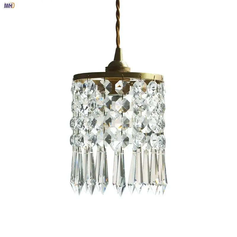 Delicate modern crystal brass led pendant light with cascading clear faceted beads for dining room decorbites crystal brass