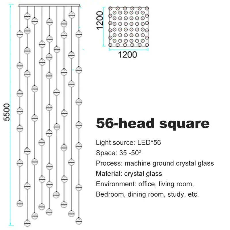 A 56-head square pendant light with machine-ground crystal glass bubbles suspended by delicate chains for dining room decorbites crystal bubble ball