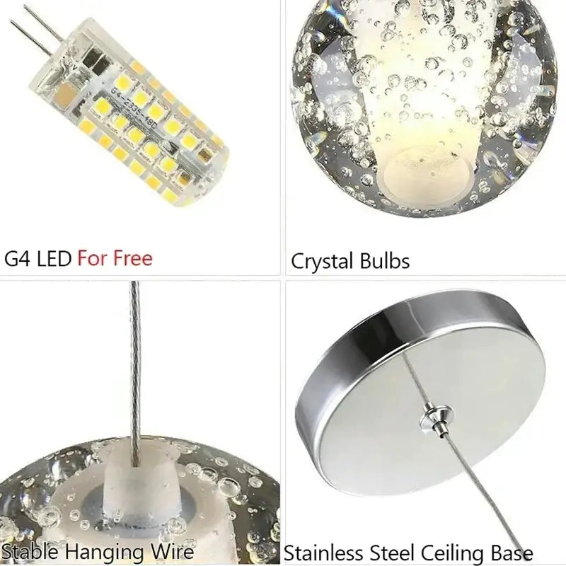 Modern crystal bubble ball pendant light with clear glass and stainless steel ceiling base for dining room decorbites crystal bubble