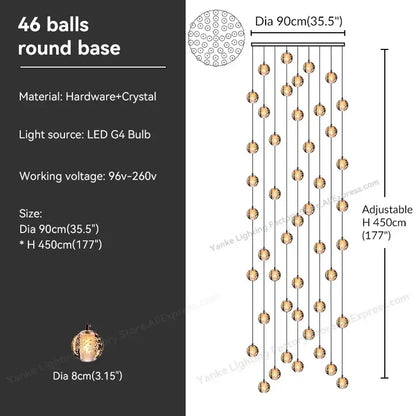 Elegant gold-toned decorbites crystal bubble pendant light with 46 spherical bulbs for modern dining room decor