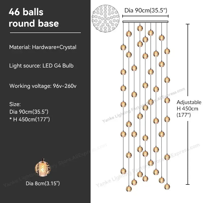 Elegant gold-toned decorbites crystal bubble pendant light with 46 spherical bulbs for modern dining room decor