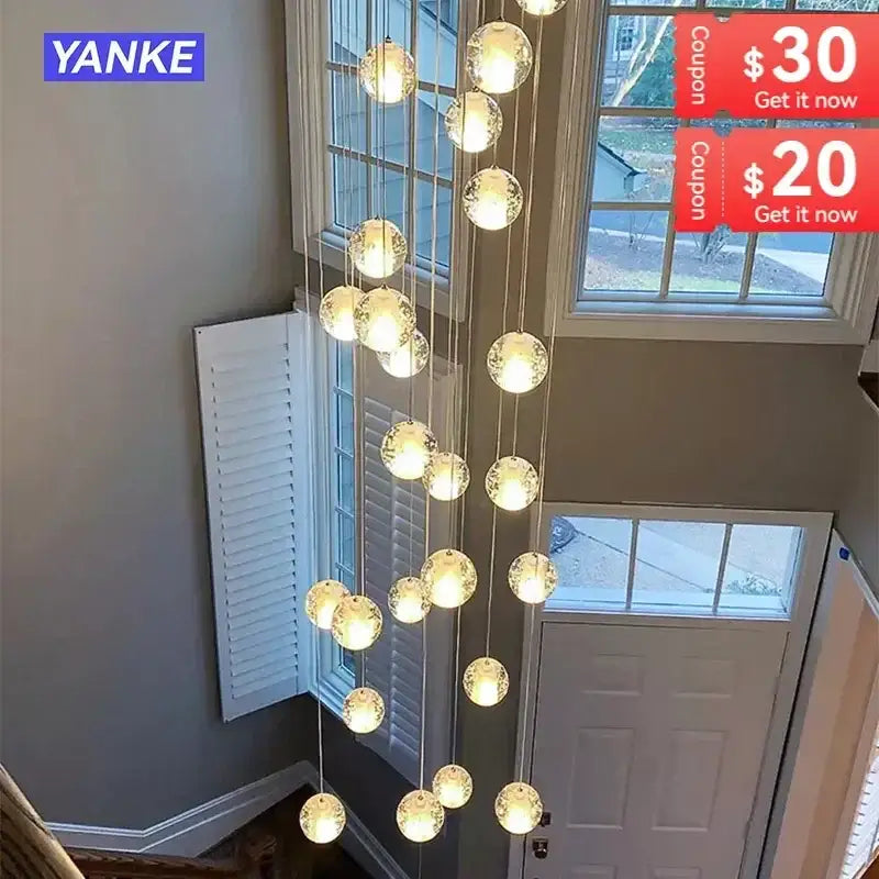 Yanke brand modern crystal bubble ball pendant light with spherical glass orbs emitting warm glow for dining room decorbites crystal bubble
