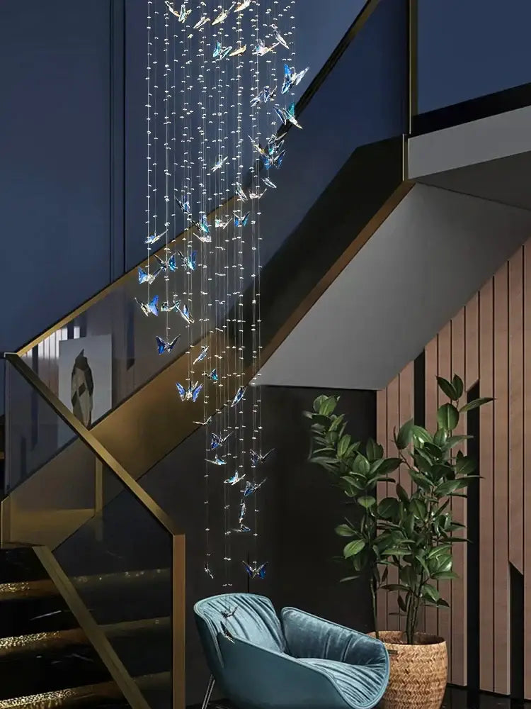 Modern crystal butterfly pendant light with translucent blue and silver decorbites crystals pendant for living room chandelier