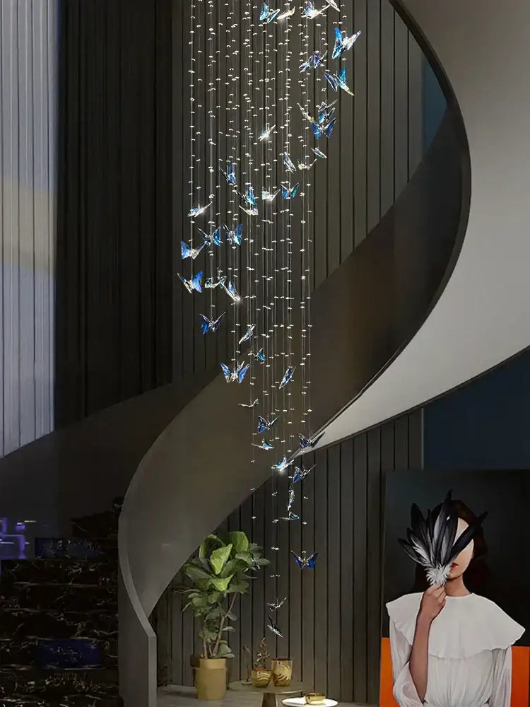 Modern crystal butterfly pendant light with delicate blue and silver butterfly decorbites crystals pendant for living room