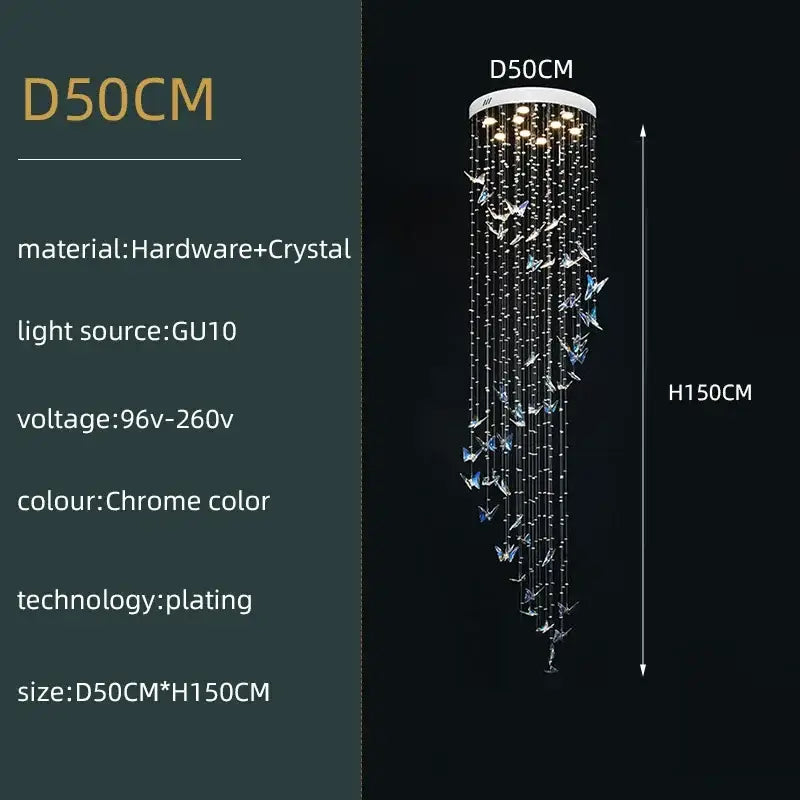 Modern crystal butterfly pendant light with chrome-plated hardware and blue butterfly decorbites crystals pendant strands
