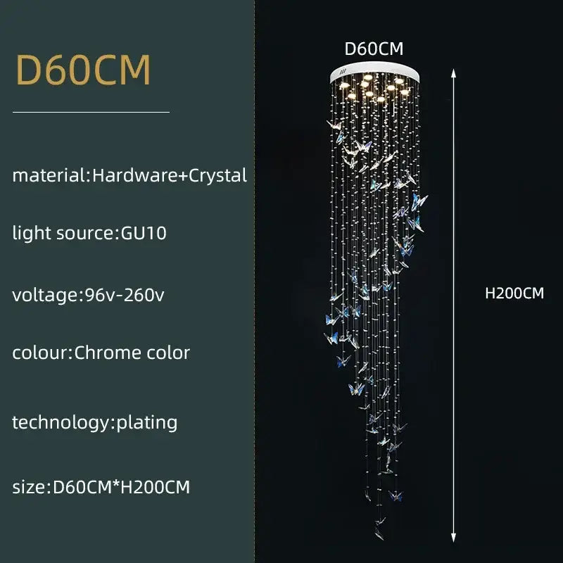 Modern chrome-plated pendant light with crystal butterflies and gu10 decorbites crystals pendant for living room decor