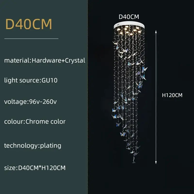 Modern crystal butterfly pendant light with chrome and blue origami birds decorbites crystals pendant light for living room