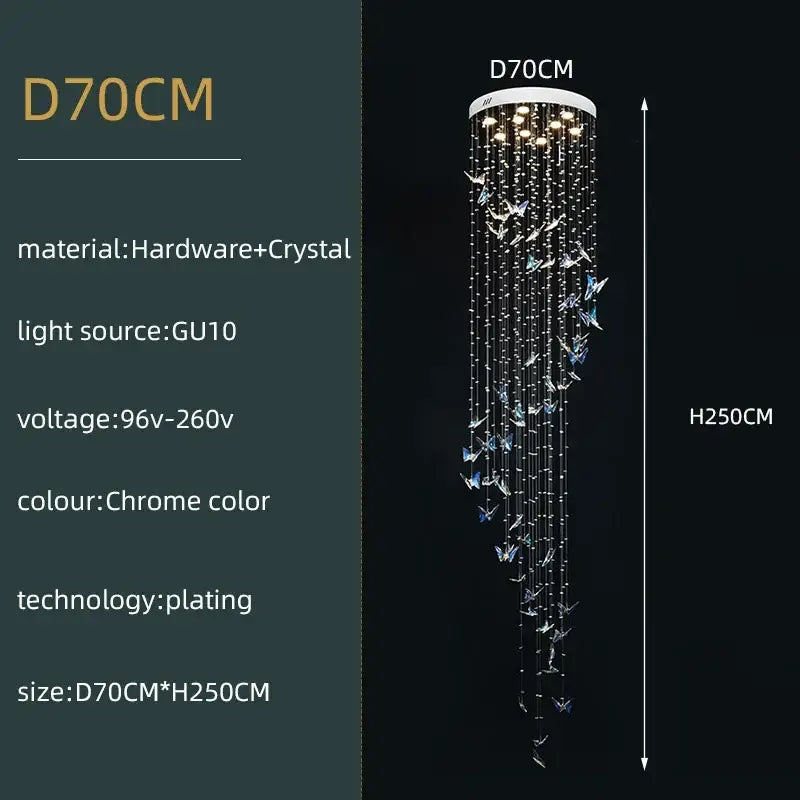 Modern crystal butterfly pendant light chrome-plated with cascading decorbites crystals pendant for living room decor