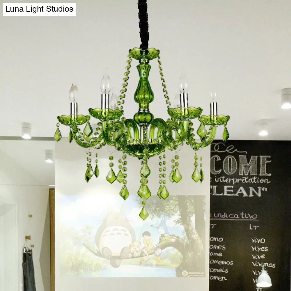 Lámpara de araña moderna de cristal con forma de vela - Lámpara colgante verde para dormitorio (6/18 luces) - 23"/37.5" de ancho
