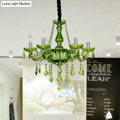 Lámpara de araña moderna de cristal con forma de vela - Lámpara colgante verde para dormitorio (6/18 luces) - 23"/37.5" de ancho