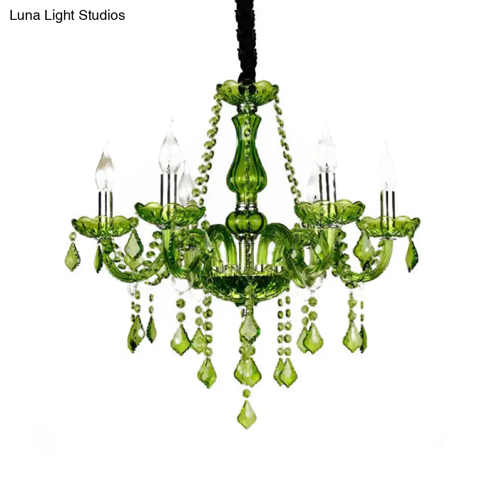 Lámpara de araña moderna de cristal con forma de vela - Lámpara colgante verde para dormitorio (6/18 luces) - 23"/37.5" de ancho