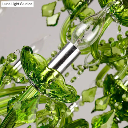 Lámpara de araña moderna de cristal con forma de vela - Lámpara colgante verde para dormitorio (6/18 luces) - 23"/37.5" de ancho