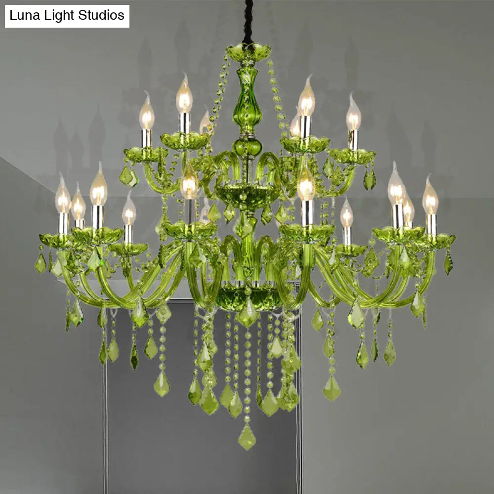 Lámpara de araña moderna de cristal con forma de vela - Lámpara colgante verde para dormitorio (6/18 luces) - 23"/37.5" de ancho