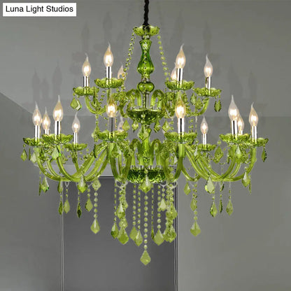 Lámpara de araña moderna de cristal con forma de vela - Lámpara colgante verde para dormitorio (6/18 luces) - 23"/37.5" de ancho