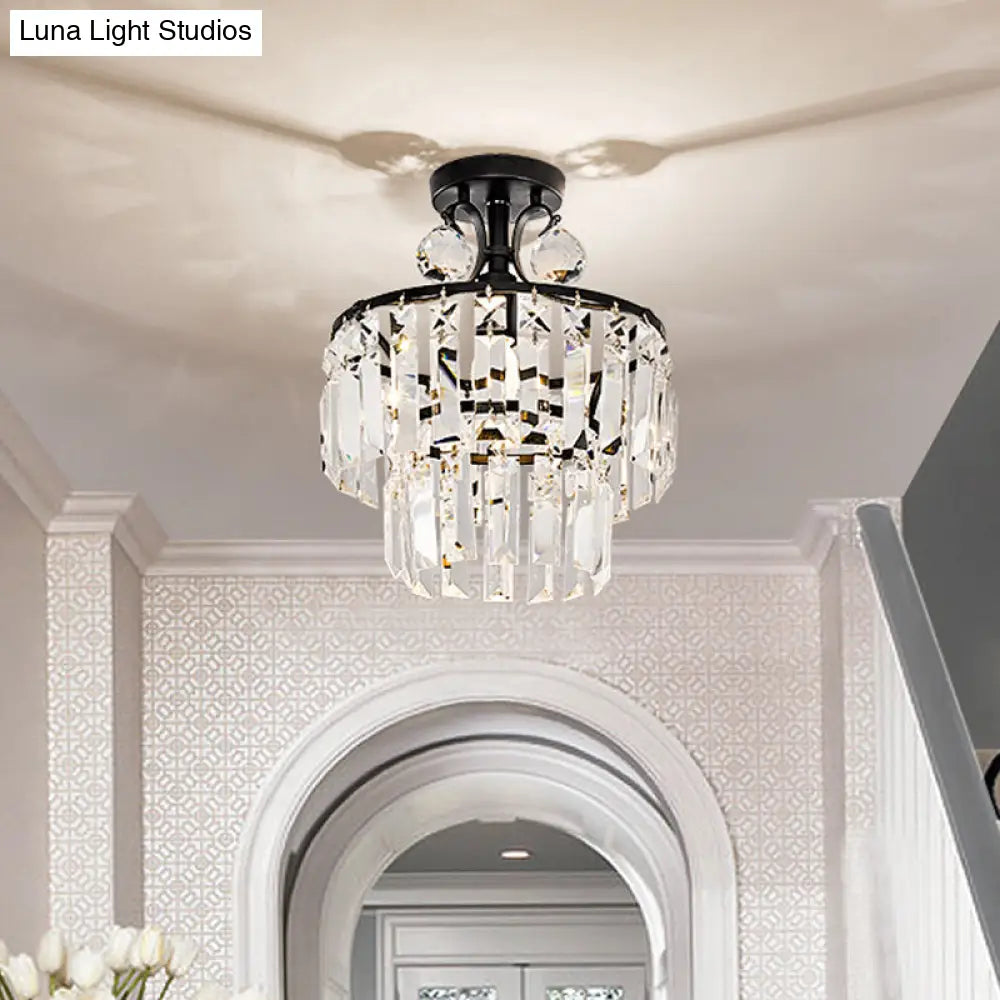 DecorBites™ DecorBites™ Modern Crystal Ceiling Lamp with 1-Light Semi Mount and Round 2-Tier Shade for Hallway