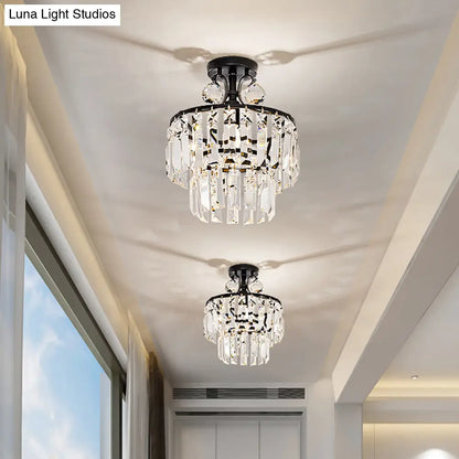 DecorBites™ DecorBites™ Modern Crystal Ceiling Lamp with 1-Light Semi Mount and Round 2-Tier Shade for Hallway