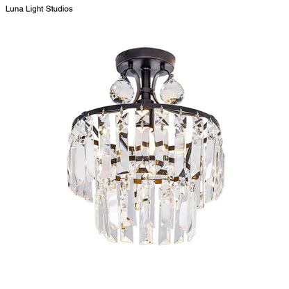 DecorBites™ DecorBites™ Modern Crystal Ceiling Lamp with 1-Light Semi Mount and Round 2-Tier Shade for Hallway