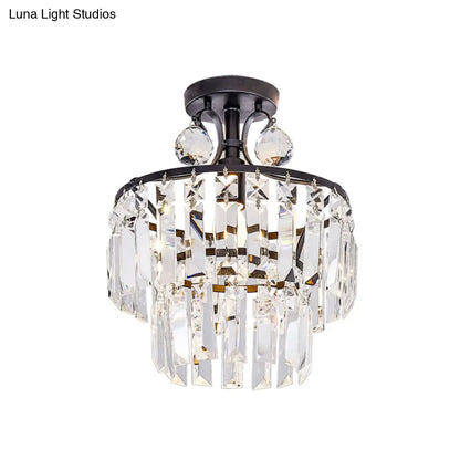 DecorBites™ DecorBites™ Modern Crystal Ceiling Lamp with 1-Light Semi Mount and Round 2-Tier Shade for Hallway