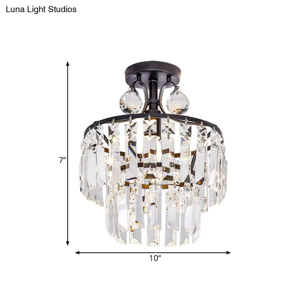 DecorBites™ DecorBites™ Modern Crystal Ceiling Lamp with 1-Light Semi Mount and Round 2-Tier Shade for Hallway