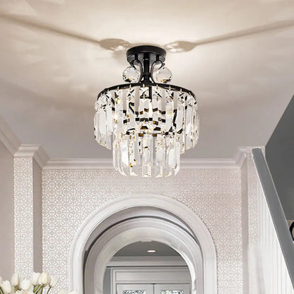 DecorBites™ DecorBites™ Modern Crystal Ceiling Lamp with 1-Light Semi Mount and Round 2-Tier Shade for Hallway