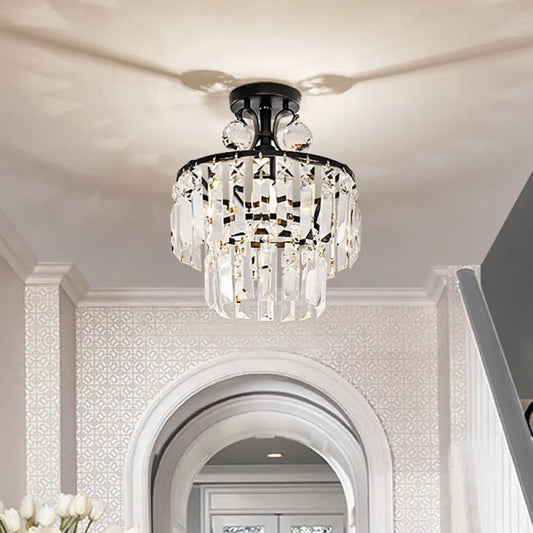 DecorBites™ DecorBites™ Modern Crystal Ceiling Lamp with 1-Light Semi Mount and Round 2-Tier Shade for Hallway