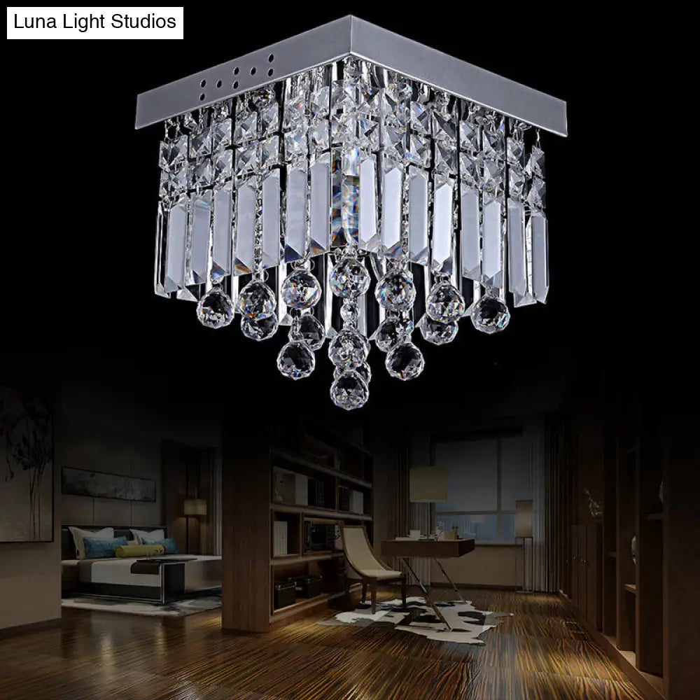 DecorBites™ DecorBites™ Modern Crystal Ceiling Mount Light Fixture with Chrome Finish - 2 Lights, Bedroom Flush Mount