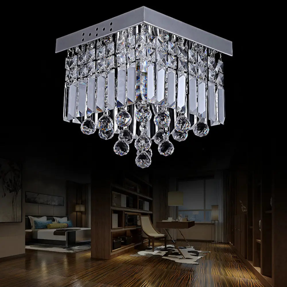 DecorBites™ DecorBites™ Modern Crystal Ceiling Mount Light Fixture with Chrome Finish - 2 Lights, Bedroom Flush Mount