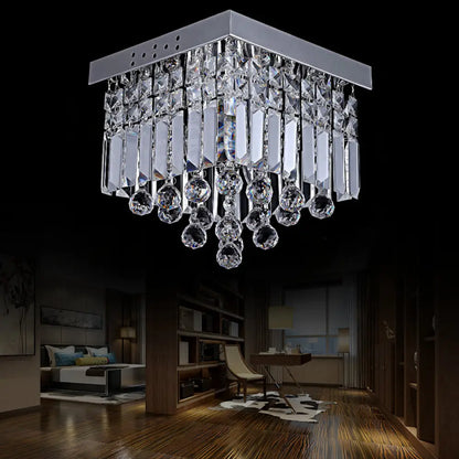 DecorBites™ DecorBites™ Modern Crystal Ceiling Mount Light Fixture with Chrome Finish - 2 Lights, Bedroom Flush Mount