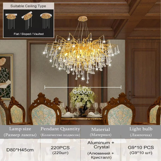 Modern Crystal Chandelier for Living Room or Bedroom - Round 80cm / gold color / warm light 3000k - Chandelier