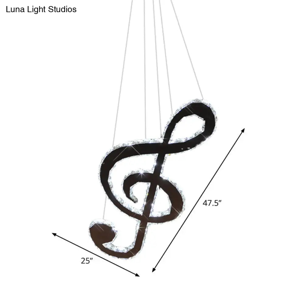 Lámpara de araña moderna de cristal con diseño de notas musicales LED – Acabado cromado, iluminación cálida/blanca
