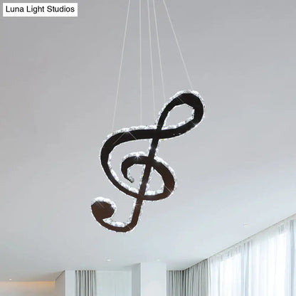 Lámpara de araña moderna de cristal con diseño de notas musicales LED – Acabado cromado, iluminación cálida/blanca