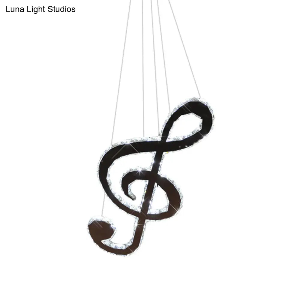 Lámpara de araña moderna de cristal con diseño de notas musicales LED – Acabado cromado, iluminación cálida/blanca