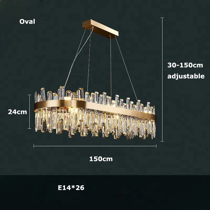 Modern Crystal Chandelier Lighting for Dining Room - 150cm oval / Black frame / Warm light - Chandelier