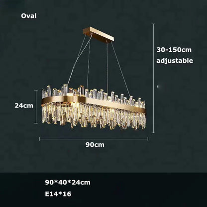 Modern Crystal Chandelier Lighting for Dining Room - 90cm oval / Black frame / Warm light - Chandelier