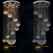 Modern crystal chandelier by decorbites featuring cascading clear glass beads and spherical crystal clusters for living room decor